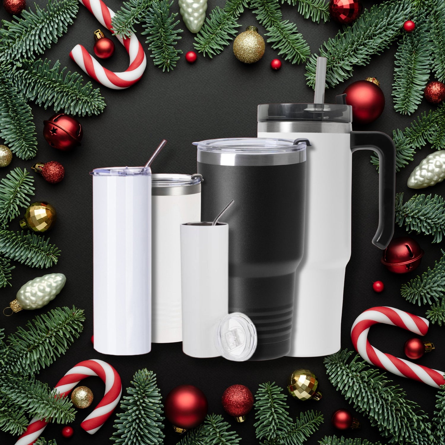 an image of a variety of tumbler sizes we customize including 20. 30. and 40 ounce sizes