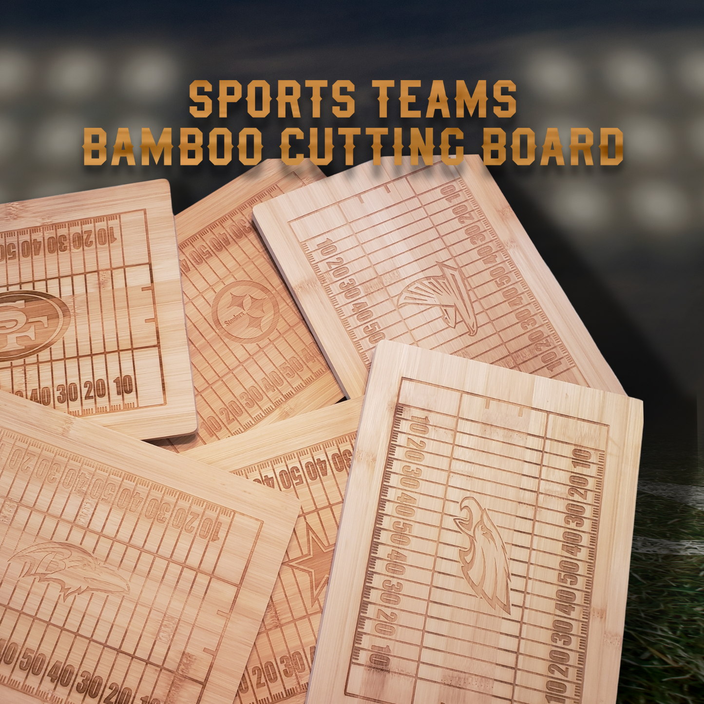 Laser Engraved Bamboo Cutting Board – Customizable Team Designs (12" x 10")